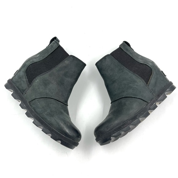 Sorel Lea Joan of Arctic Black Leather Wedge Ankle Booties Boots Size 8 - Picture 6 of 9